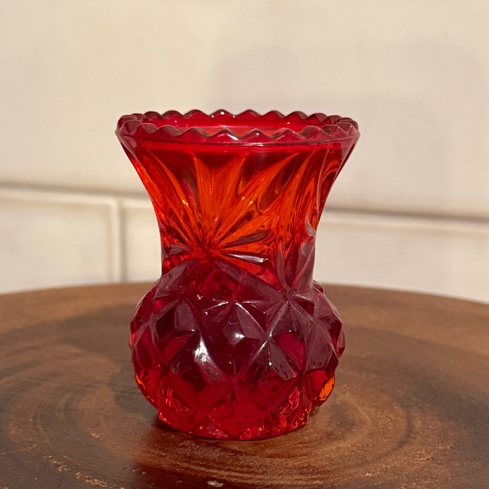 Vintage Amberina Color Glass Toothpick Holder/Vase, Starburst & Diamond